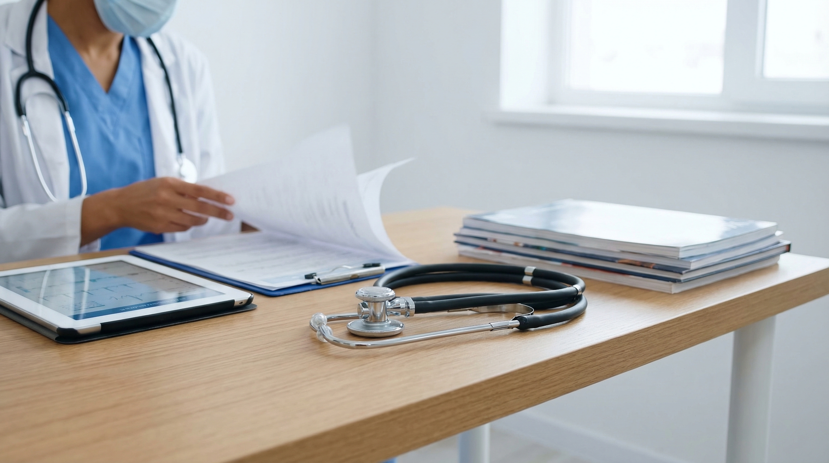 Stethoscope on medical desk